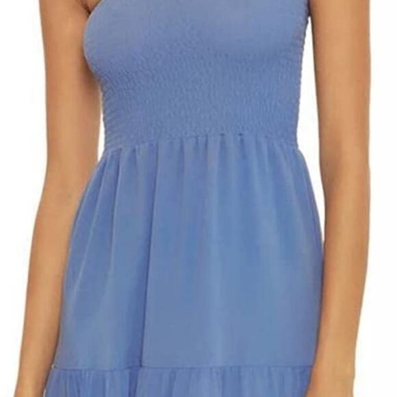 Becca Swim Mist Blue Ponza Smocked One Shoulder Dress Sz L NWT - Picture 8 of 13